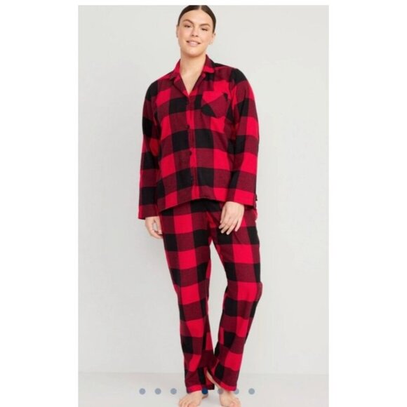 Old Navy Women's Plus Size Red/ Black Plaid Flannel Pajama Set Button Up 2X NWOT - Picture 1 of 3